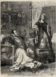 Hendrik VIII en Koningin Catherine Parr (1512-1548) - gravure uit 