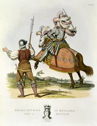 Hendrik VII, Koning van Engeland (1457-1509) en een billman, 1490, uit Oud Wapenrusting door Samuel Rush Meyrick, 1824
