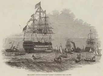 Hare Majesteit gaat aan boord van de "Albion," bij Spithead