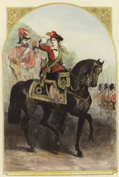 Hare Majesteit in haar nieuwe militaire kostuum op het kamp