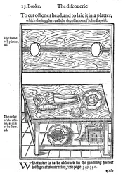Hoe iemands hoofd af te snijden en op een schaal te leggen, 1584 (houtsnede)