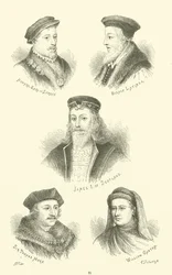Howard, Graaf van Surrey, Bisschop Latimer, Jacobus I van Schotland, Sir Thomas More, William Caxton