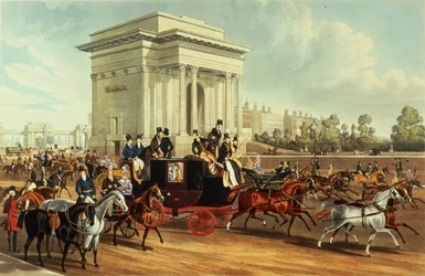Hyde Park Corner, naar James Pollard, gepubliceerd door Ackermann, 1836
