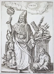 Ideale figuur van Hermes Trismegistus, kopie van illustratie uit De Divinatione et Magicis Praestigiis door Jean-Jacques Boissard, 1605, gepubliceerd eind 19e eeuw