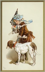 Illustratie van een jong meisje dat een hond uitlaat