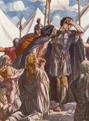 Illustratie voor verhalen uit de Romeinse geschiedenis (kleurenlitho)