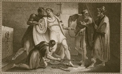 Gevangenschap van Stephen, illustratie uit David Humes The History of England, uitgegeven door R. Bowyer, Londen, 1812