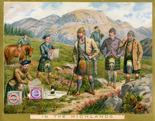 In de Hooglanden, promotiekaart voor Huntley & Palmers Biscuits, ca. 1890