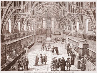 Interieur van de oude Westminster Hall, uit een prent gepubliceerd in 1797