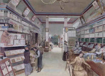 Interieur van een Londense winkel, eind 19e eeuw
