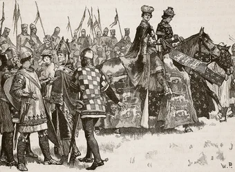 Interview tussen Becket en koning Hendrik, illustratie uit Cassells Illustrated History of England