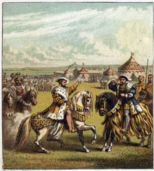 Interview met de koningen van Frankrijk en Engeland, Francois I (1494-1547) en Hendrik VIII (1491-1547), op het kamp van het Gouden doek op 7 juni
