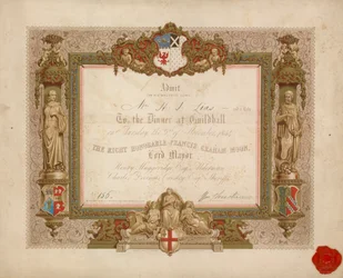 Uitnodiging voor een banket in de Guildhall, Londen, op 9 november 1854