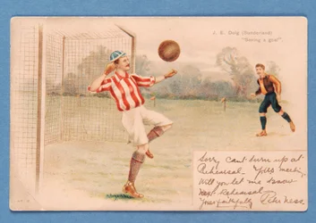 J.E. Doig (Sunderland) Redt een Doelpunt