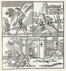 Jack en de Reuzen, illustratie uit Chap-books van de Achttiende Eeuw door John Ashton, uitgegeven 1882
