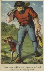 Jack doodt een reus en bevrijdt een heer en dame die hij had gevangen