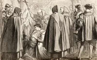 John Frith op het punt verbrand te worden voor ketterij in 1533, ca. 1865