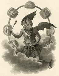Jupiter, een afgod van de Chinezen, illustratie uit De Wereld: of de huidige staat van het Universum, zijnde een Algemene en Complete Collectie van Moderne Reizen en Reizen, door Cavendish Pelham, gepubliceerd