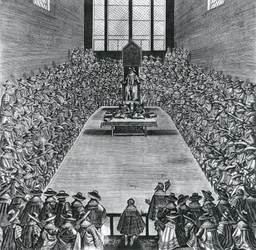 Koning James I (1566-1625) in de Huizen van het Parlement, 1624