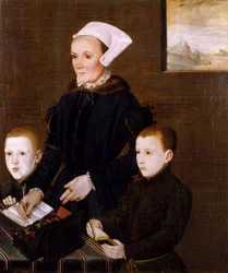 Lady Ingram en haar twee zonen Martin en Steven) door English School