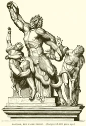 Laocoon, de valse priester. (3000 jaar geleden gebeeldhouwd) (gravure)