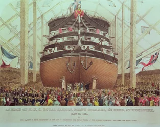 Lancering van H.M.S. Royal Albert, Schroefstoomboot, 131 kanonnen, in Woolwich, 13 mei 1854