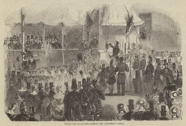 Het leggen van de eerste steen van de Caledonian School