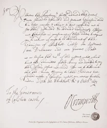 Brief aan de gouverneur van Calshott Castle van Oliver Cromwell, 1651, facsimile van het origineel in het bezit van Sir James Fellowes, Adbury House
