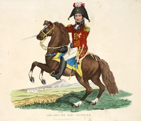 Luitenant-generaal Sir John Moore KB, uitgegeven door Richard Evans, gegraveerd door Romney, illustratie uit Een Historisch Verslag van de Slag bij Waterloo door William Mudford, 1816