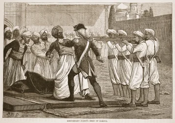 Luitenant Flints Dappere Daad, illustratie uit Cassells Geïllustreerde Geschiedenis van India door James Grant, uitgegeven 1879