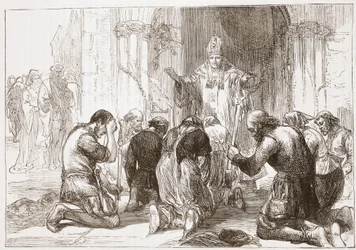 Lollards doen afstand van hun geloof, illustratie uit De Geschiedenis van het Protestantisme door James Aitken Wylie, 1878