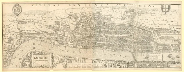 Londen in het bewind van koningin Elizabeth I, een facsimile (verkleind) van de kaart door Aggas 1560