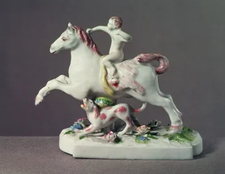 Longton Hall figuur van Cupido op een paard, c.1755