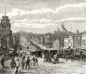 Kijkend naar het oosten langs Bourke Street, Melbourne, c.1880, uit 