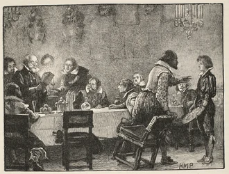 Lord Monteagle en de waarschuwingsbrief over het Kruitplot, illustratie uit Cassells Geïllustreerde Geschiedenis van Engeland