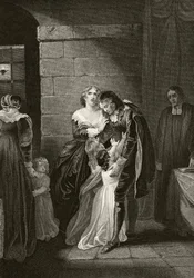 Lord William Russell neemt afscheid van zijn familie voor zijn executie op 21 juli 1683, uit 