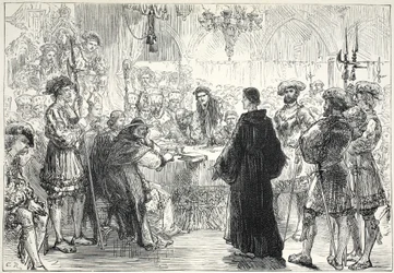 Luther voor de Rijksdag in Worms, illustratie uit The History of Protestantism door James Aitken Wylie (1808-1890), gepubliceerd 1878