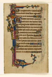 MS 1-2005, fol. 80v: Een naakte muzikant, marginaal decor uit de Macclesfield Psalter, Gebruik van Sarum, Oost-Anglia, c.1330