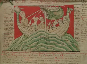 De visioenen gedroomd door koning Hendrik I in Normandië in 1130, uit de Worcester Chronicle, c.1130-40 (detail)