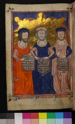 MS Hunter 231 Illustratie van Plato, Seneca en Aristoteles