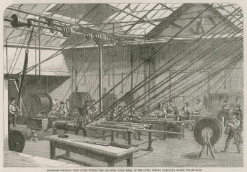 Machines die de Atlantische Kabeldraad met Gutta Percha bedekken