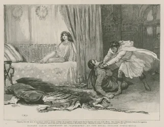 Madame Sarah Bernhardt als Cleopatra in het Royal English Opera House