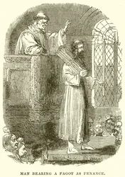 Man die een bundel draagt als boetedoening