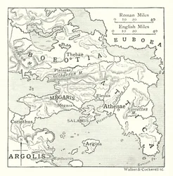 Kaart inclusief Attica, met Salamis en Aegina, Boeotia, Megaris, en een deel van Corinthia en Argolis