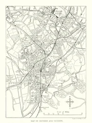 Kaart van Croydon en omgeving (gravure)
