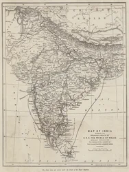 Kaart van India met de voorgestelde route van ZKH de Prins van Wales