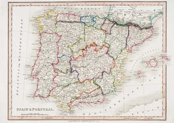 Kaart van Spanje en Portugal, uit 