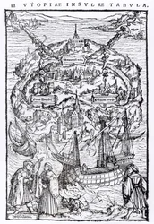 Kaart van het Eiland Utopia, Boek frontispice
