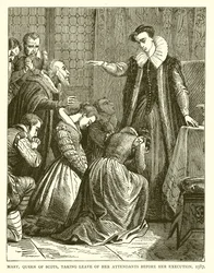 Maria, koningin van Schotland, neemt afscheid van haar bedienden voor haar executie, 1587