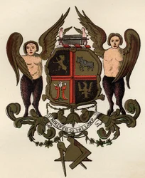 Vrijmetselaarswapens, naar een geschilderd paneel in het bezit van W.H.Y. Rylands, uit The History of Freemasonry, volume II, uitgegeven door Thomas C. Jack, Londen, 1883